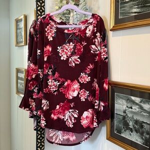 Elle Burgundy Floral Blouse